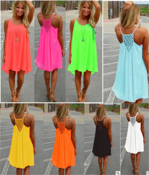 

casual dresses women summer sleeveless evening dance party beach dress short chiffon dress ladies loose clothing fluorescence color, Black;gray