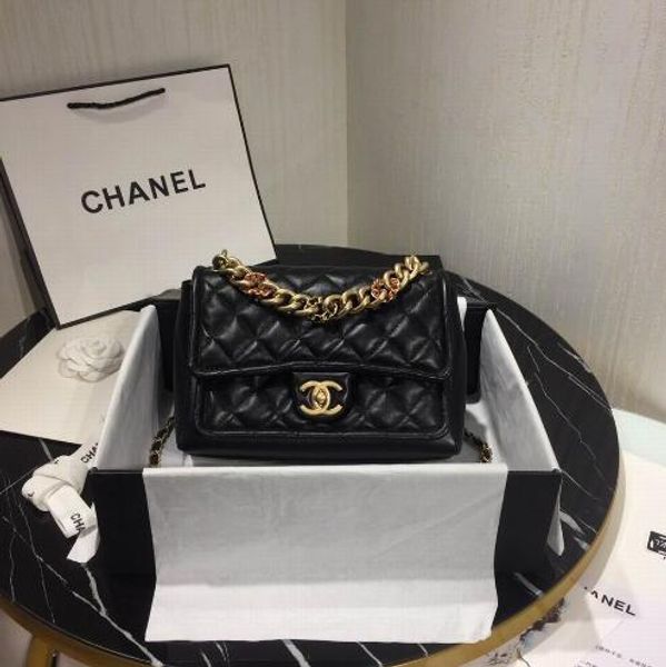 

С коробкой высокое качество 1112 двойной лоскут леди сумка овечья кожа стеганый плед цепочка сумка с золотой фурнитурой женщина cc 2.55 сумочка кошелек