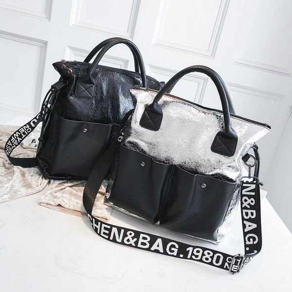

cusual pu leather women handbags letters width shoulder bag large capacity tote bag crossbody bags for women sac a main 2019