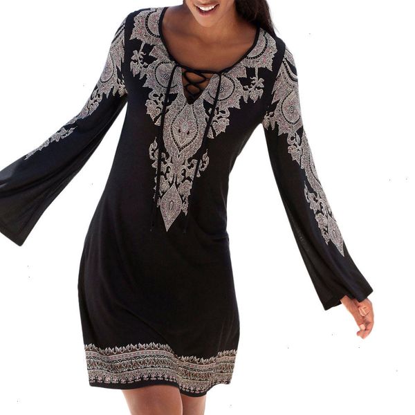 

women clothing summer dress winter autumn midi dress women 2019 vintage print up casual ladies long sleeve elegant dresses women, Black;gray