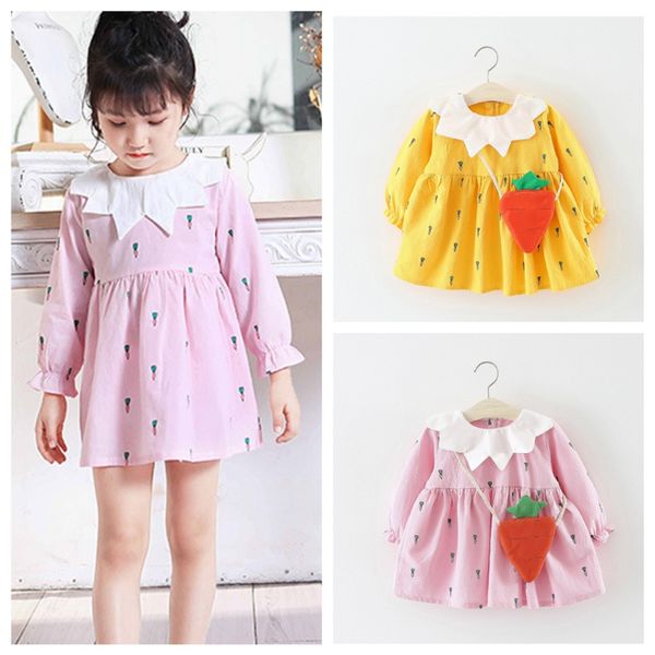 

autumn kids dress for girls baby girl dress simple casual carrot print long sleeve doll collar princess, Red;yellow