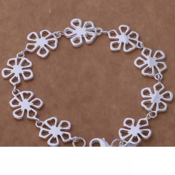 

with tracking number sale 925 silver bracelet 9 five-leaf grass bracelet silver jewelry 10pcs lot 1536, Black