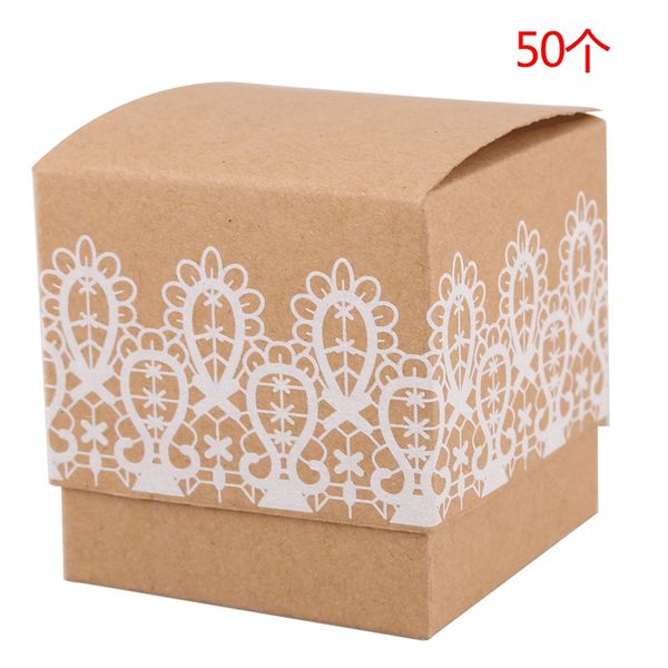 

50 kraft paper candy box with white lace design wedding souvenirs wedding party