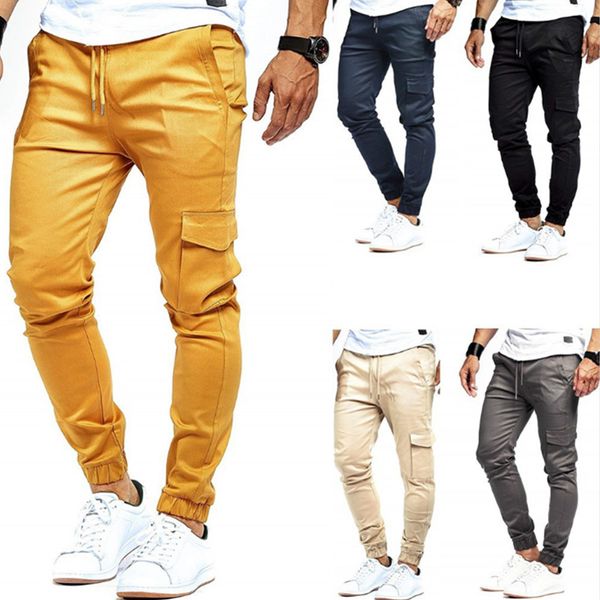 

2019 autumn hip hop harem joggers pants new male trousers mens solid multi-pocket pants skinny fit sweatpants men cargo, Black