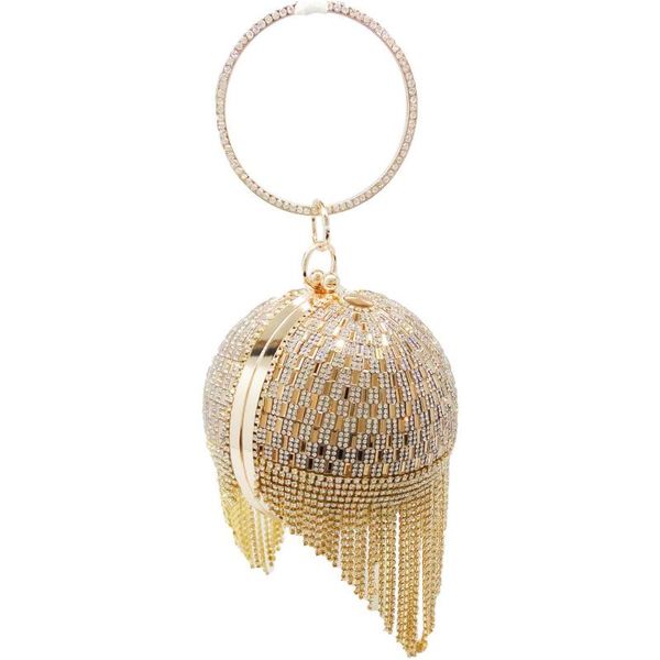

johnature 2020 new circular women evening clutch purses fashion tassel with diamond ladies hand bags shoulder mini chain bag