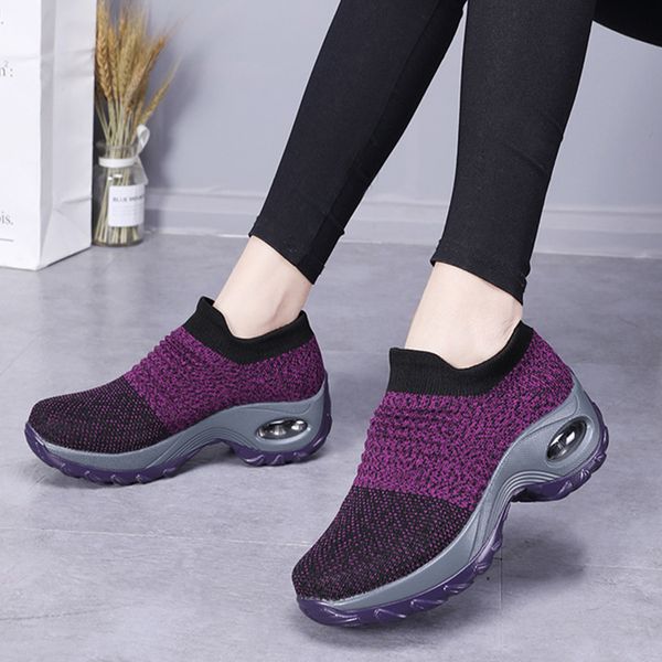 

2020 fashion women sneakers shoes flat slip on platform sneakers for women black breathable mesh sock shoes