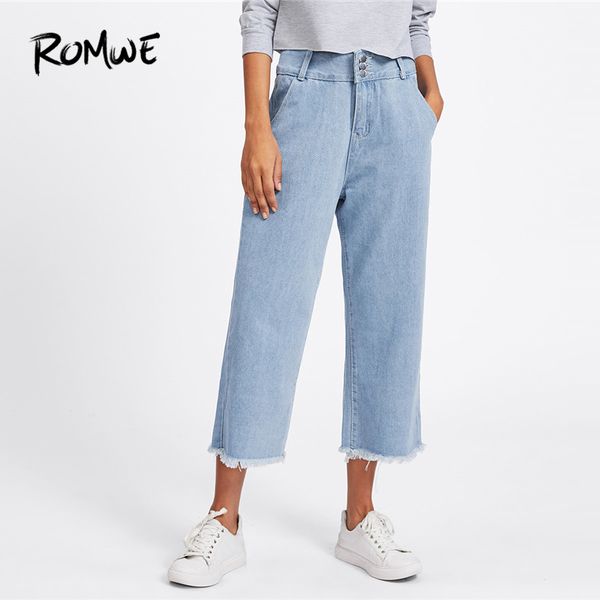 Compre Romwe Jeans Mujer Pantalones De Pierna Ancha Pantalones De