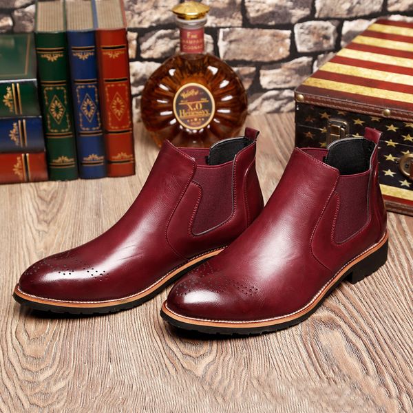 

mens fashion party nightclub dresses boots soft leather ankle boot carving bullock shoes point toe brogue shoe sapatos, Black