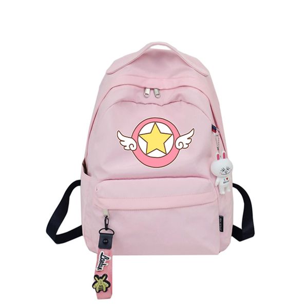 

card captor sakura anime cute backpack women schoolbag wings print female student school bag for teenage girls with pendent