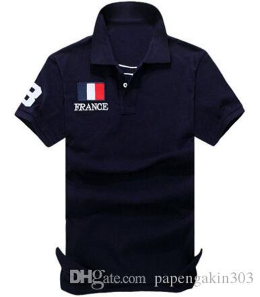 

american fashion men solid polo shirt big horse embroidery france italy usa uk flag cotton summer male classic polos sport tee tshirt, White;black