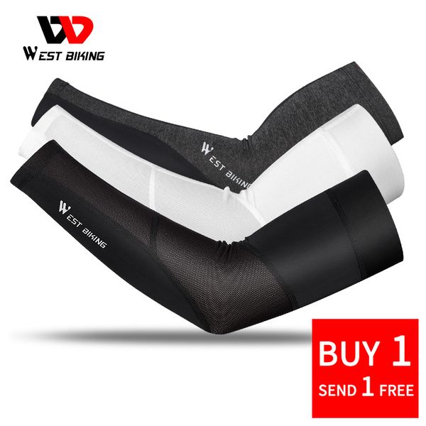 

west biking ice fabric sport arm sleeves anti-uv breathable cycling arm sleeve men women warmers running fishing cover, Black