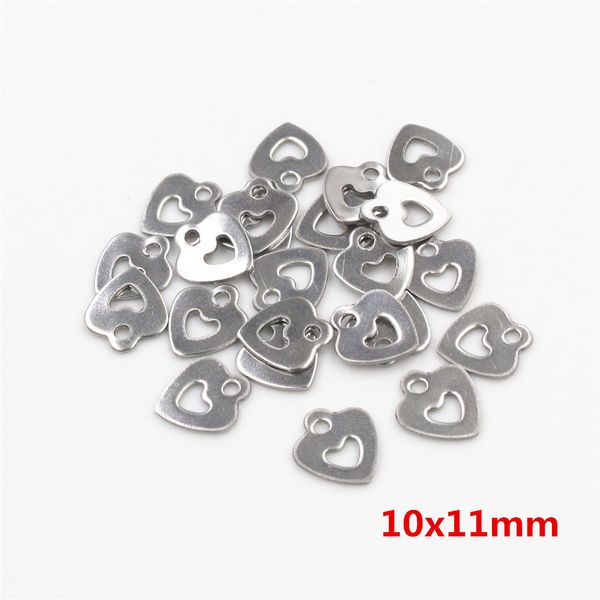 

50pcs/lot no fade charms 316 stainless steel hollow lovely heart charms handmade craft pendant jewelry making,diy for necklace, Silver