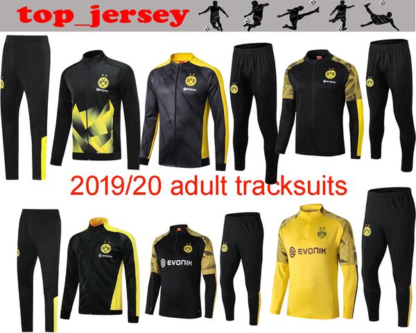 

size s-2xl new bvb borussia dortmund soccer full kit zipper training jacket football 19 20 gotze reus witsel jacket warm-up suit tracksuit, Black