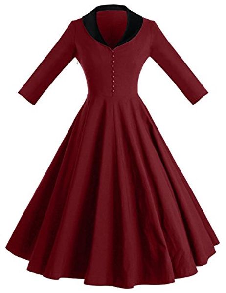 

gowntown womens 1950s cape collar vintage swing stretchy dresses, Black;gray