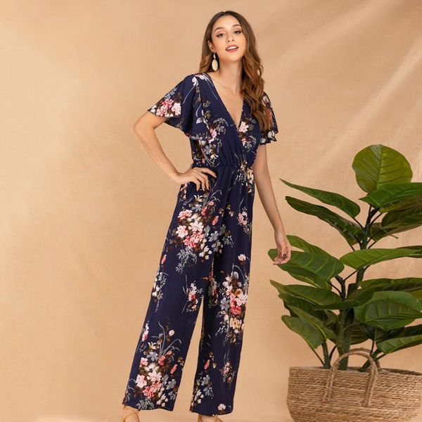 

женщины повседневный комбинезон лето глубокий v-образным вырезом с коротким рукавом комбинезоны широкие брюки ноги, Black;white