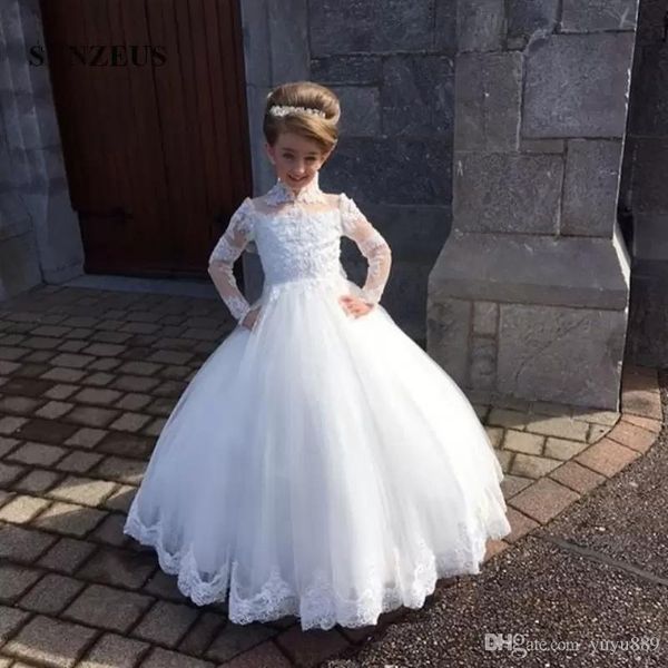 

lace flower girls dresses for wedding cap short sleeves flowers a line tulle first communion dress for kids girl, White;blue