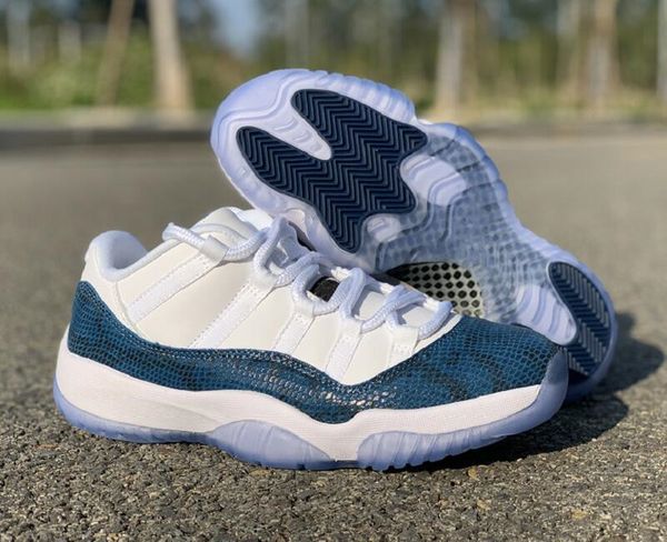 

New Fashion 11 Low Navy Blue Snakeskin Mens Designer Basketball Shoes Comfort XI White Black Navy Custom Sports Sneakers Authentic Quality