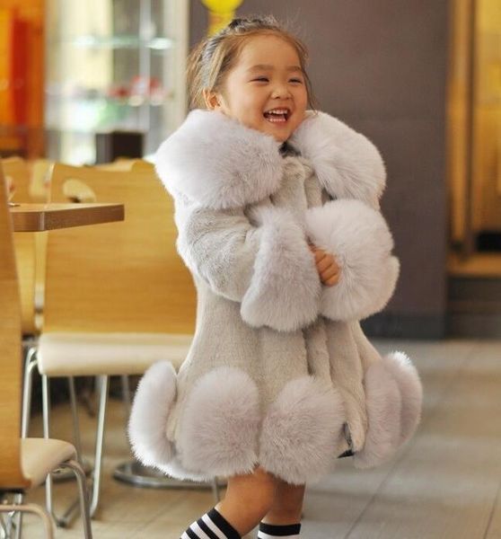 

2018 new fashion girls faux fur jacket warm children winter jacket children patched fur for girl, Blue;gray