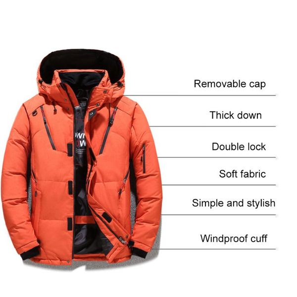 

men down jackets warm hooded coat long sleeve windproof for winter outdoor climbing h7jp, Blue;black