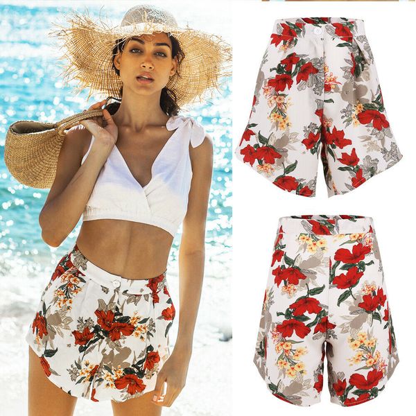 

women's clothing & accessories women high waist floral lace up shorts ladies summer trousers pants size 6-14 beach shorts, White;black