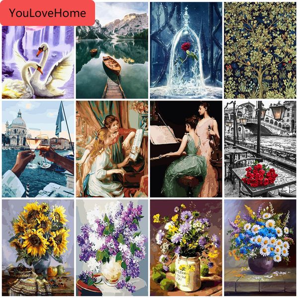 

painting by numbers flower on canvas handpainted picture kits art gift diy home decoration canvas painting art