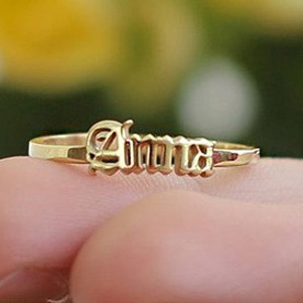 

custom old english name ring custom ring gold stainless steel letter rings for women friends wedding band handmade jewels, Golden;silver
