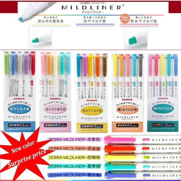

5pcs/set japanese zebra mild liner double headed highlighter pen drawing marker pens zebra mildliner scribble stationery