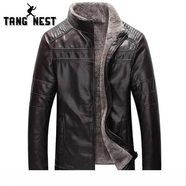 

wholesale- tangnest winter warm 2017 new design fashion fur inside pu leather jacket thick 4 colors men's leather jacket mwp359, Black