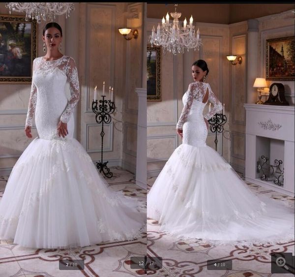 

2020 designer white tulle long sleeve muslim wedding dresses mermaid vestidos de noiva wedding gown lace applique country style bridal gown