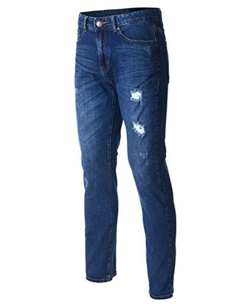 

flatseven mens slim fit straight skinny denim jeans, Blue