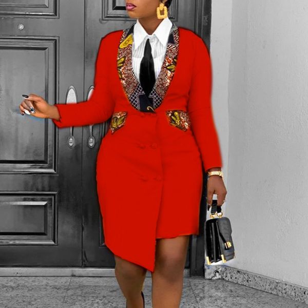 

casual dresses office ladies blazer elegant women long sleeves buttons print arican female fashion spring classy slim vestidos robes, Black;gray