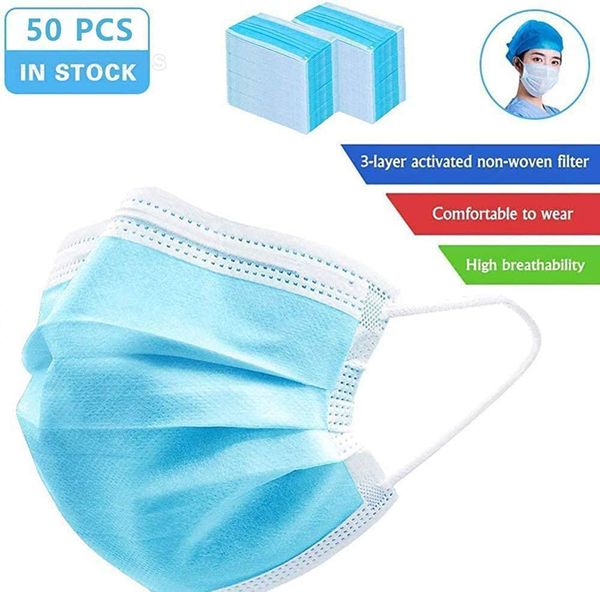 

50pcs disposable safety dust filter elastic facial dust-proof masks 3 layer non woven disposable face mask