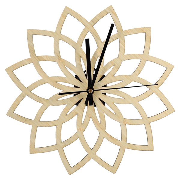 

natural peach wooden lotus modern wall clock fashion creative flower wall log quartz clock mute-a