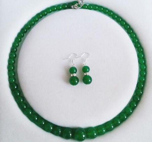 

6-14mm jade verde natural de perlas collar pendientes conjunto de joyas 18, Black
