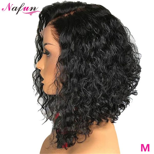 

nafun13x4 lace front human hair wigs brazilian non-remy kinky curly wig bob lace front wigs wig middle ratio 150% density, Black;brown