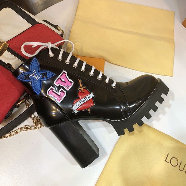 

fashion luxury womens martin boots leather heavy-duty soles casual shoes breathable ladies sports shoes ankle boots with box a2, Black