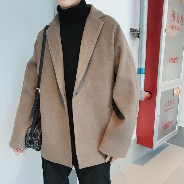

2019 men's short style woolen blends overcoat male worsted jacket loose cotton-padded clothes black/brown cashmere coats s-2xl