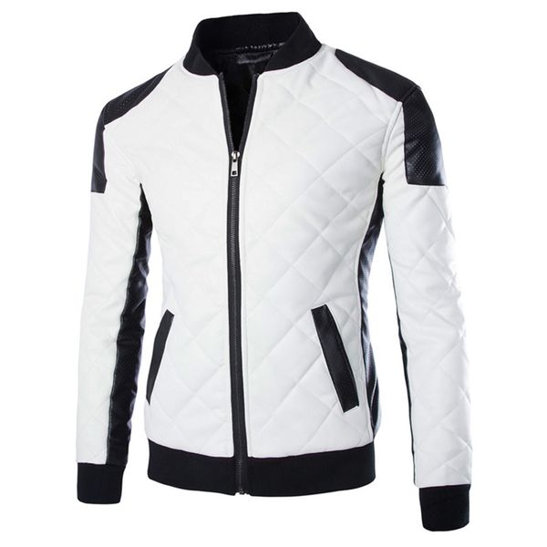 

fashion men leather jacket spring autumn black and white patchwork pu bomber coat mens locomotive leather outerwear