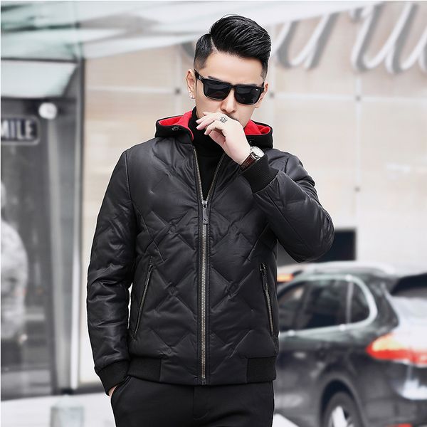 

menne winter men's wear long hooded down jacket warm down jacket, Black