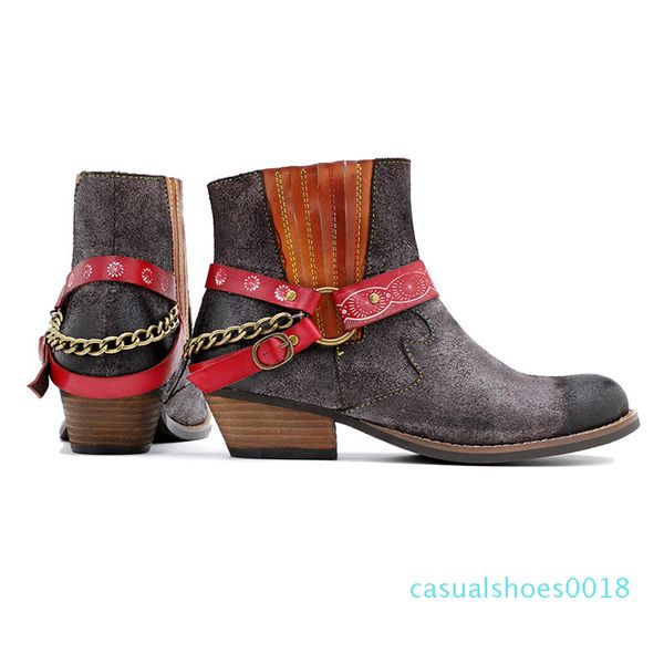 

mabaiwan 2020 new vintage leather women buckle ankle boots bohemian elastic band shoes women elegant short slip on boots c18, Black