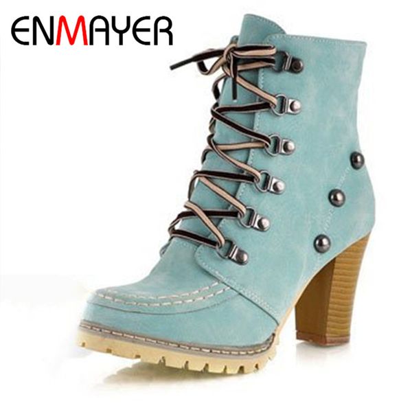

enmayer new stylish high qulity ankle boots for women brown pink light green women boots shoes round toe winter, Black