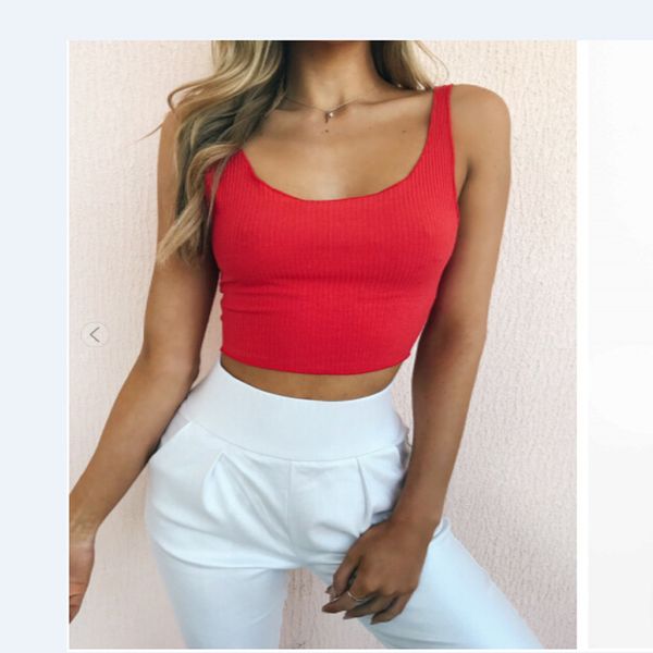 

solid strappy tank 2020 vest crop beach party backless o hals tanks meisjes bralette sport top, White