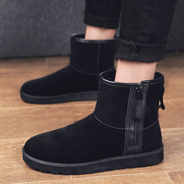 

fashion comfortable round head zipper men's shoes 2019 winter new warm snow boots men's casual, Black