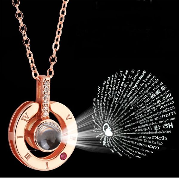 

100 languages i love you projection pendant necklace women men lover romantic love memory wedding christmas gifts necklaces, Silver