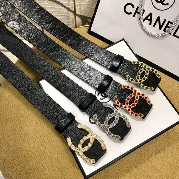 

2019 letter big buckle leather with box designer belt ladies quality new luxury belt ing, Black;brown