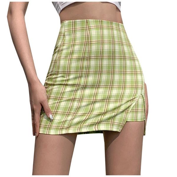 

jaycosin high waist skirts summer plaid print slim short skirt for women 2020 fashion women's casual slit mini skirt, Black