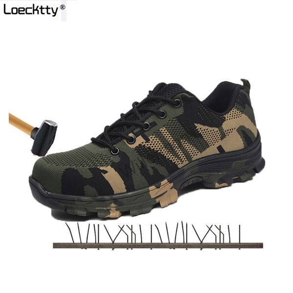 

loecktty new men's plus size outdoor steel toe cap work & safety boots shoes men camouflage army puncture proof boots, Black