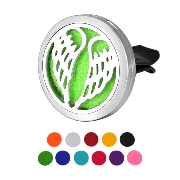 

car air freshener essential oil diffuser - angel wings stainless 316 steel locket,11 refill pads (30mm