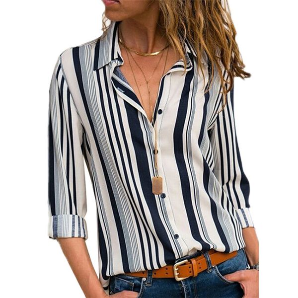 

womens blouse women striped women button blouse casual long sleeve shirts elegant office lady loose shirt tunic chemise femme, White