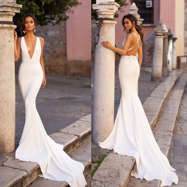 

white evening dresses v neck cross back mermaid prom dresses 2019 abendkleid simple white red carpet celebrity dresses, Black;red